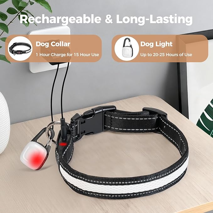 Light Up Dog Collar with Dogs Light Set,2 Pack Adjustable Rechargeable LED Dog Collar Light for Night Walking for Small Medium Large Pet