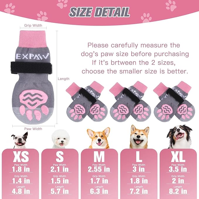 EXPAWLORER 6PCS Anti-Slip Dog Socks to Prevent Licking Paws,Dog Shoes for Hot Pavement,Best Paw Protector Traction Control on Hardwood Floor,Dog Booties for Puppy Small Medium Large Senior Dogs