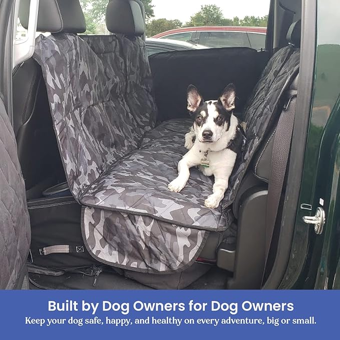 4Knines Bench Seat Covers for Trucks with Dog Hammock & Split-Tech - Rear Seat Protector for Dogs Fits Full Size Crew Cab with Split Bench Seats - Waterproof Dog Seat Cover (Passenger Side, Camo)