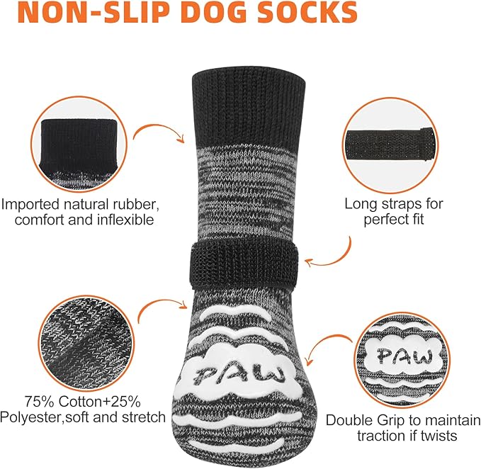 Dog Socks to Prevent Licking Paws,Grippy Socks for Senior Dog,Dog Booties for Small Medium Large Dogs Paw Protector with Grips for Hardwood Floor,Non Slip Socks for Hot/Cold Pavement,Fall