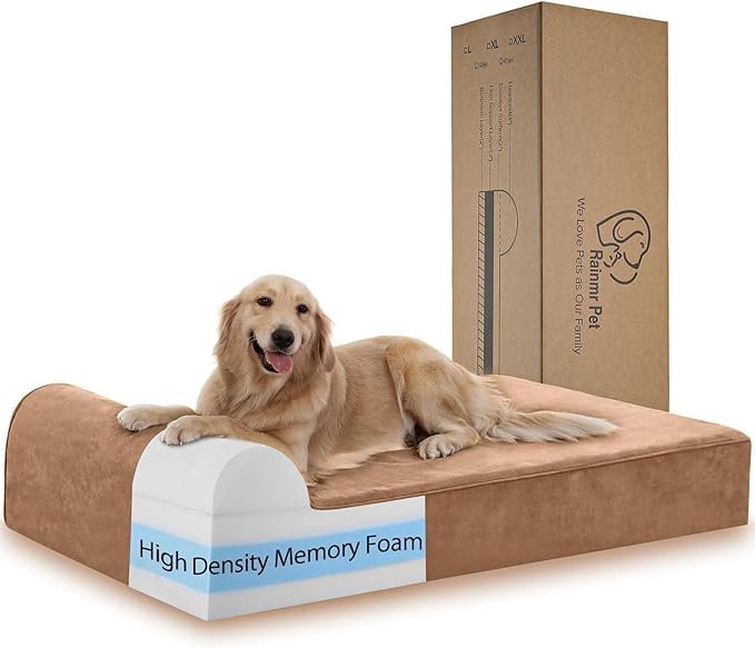 Orthopedic Dog Beds for Large Dogs, 7" Memory Foam Dog Beds with Waterproof Liner, Durable Microsuede Cover, Removable and Washable, Nonskid Bottom, 52"x36"x7" XL Khaki