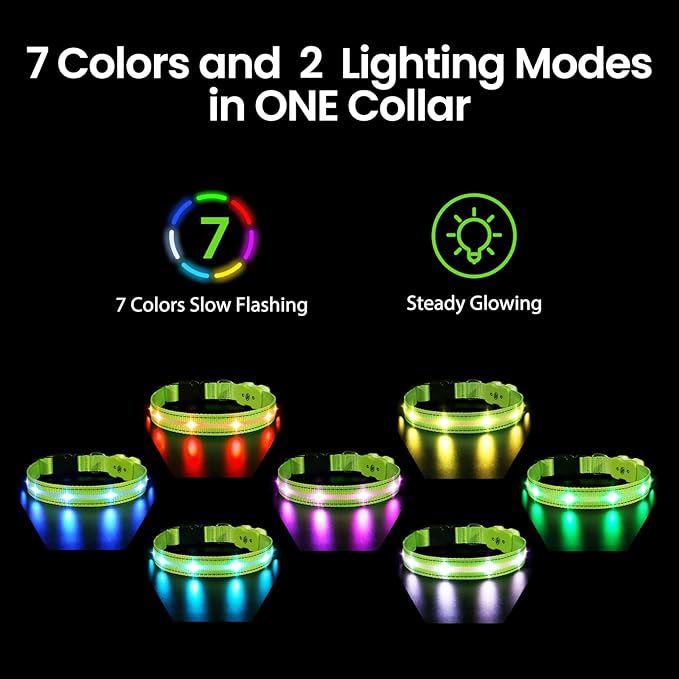 MASBRILL Light Up Dog Collar - RGB LED Flashing, Rechargeable, Water-Resistant Glow Up Night Walking Collar for Small to Large Dogs