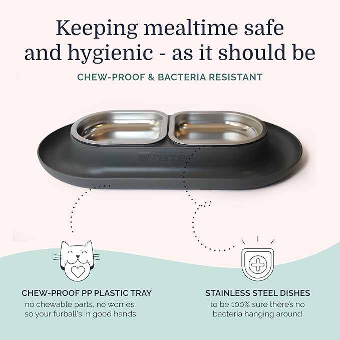 Hepper NomNom - Spill Proof Elevated Cat Bowls for Food and Water - Whisker Relief Bowl + Raised Cat Food Bowls: a Safe Dish for Messy Cats - Stainless Steel Cat Bowl Station