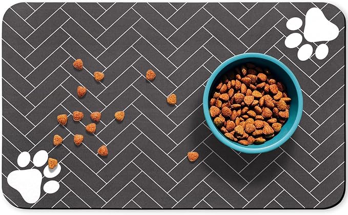 Dog Food Mats,Cat Absorbent Water Bowl Feeding Mats Pet Placemats for Food and Water Gray Wood 16 * 24 inch