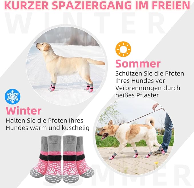 PUPTECK Anti Slip Dog Socks, Shoes with Grippers to Prevent Licking Hardwood Floors Traction, Rubber Boots & Paw Protectors for Small Medium Large Dogs Cold/Hot Pavement, Senior Dogs Booties Pink