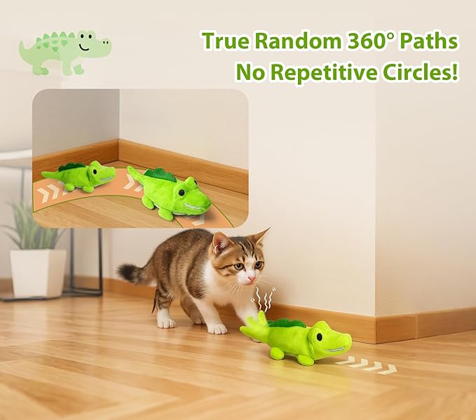 ZeLing HTL Interactive Cat Toys for Indoor Cats - Self-Charging Croc Chase Toy with 360° Motion, Wagging Tail & Catnip, Automatic Exercise Toy for Bored Kittens/Adults(Set)