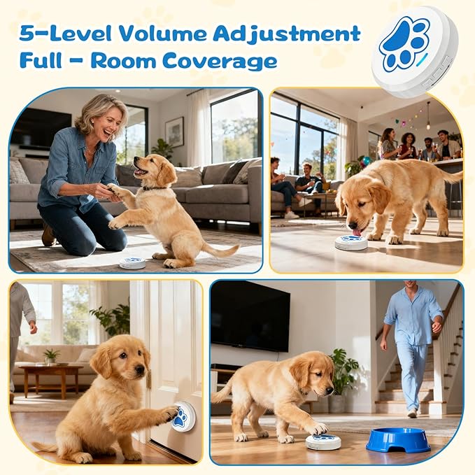 ChunHee Dog Door Bell - Bell for Dogs to Ring to Go Potty with 28 Ringtones & Adjustable Volume | Chew-Proof & 30-Second Setup Dog Door Bells for Potty Training| Teach Puppies to Signal Go Outside