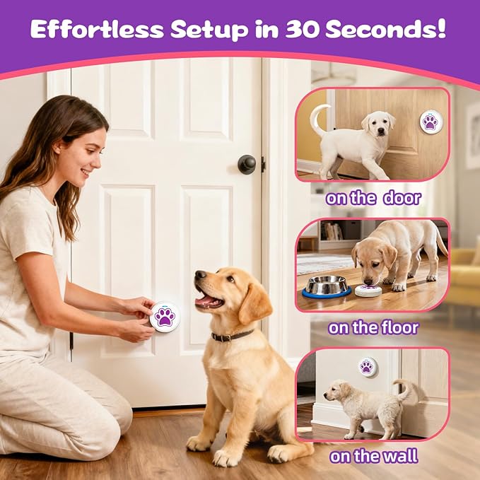 ChunHee Dog Door Bells - Dog Potty Training Bell with 28 Ringtones & Adjustable Volume (0-115dB) | Chew-Proof Dog Doorbells for Teach Puppies to Signal Go Outside, Easy Dog Training Bells for Door