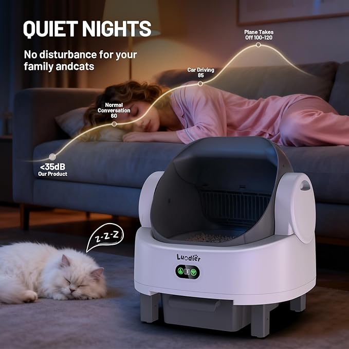 Automatic Cat Litter Box, Electric Large Open-Top Self Cleaning Litter Box for Multiple Cats, Smart APP Control, Multiple Safety Sensors, 1 Rolls Bags & 1 Mat WhiteGrey