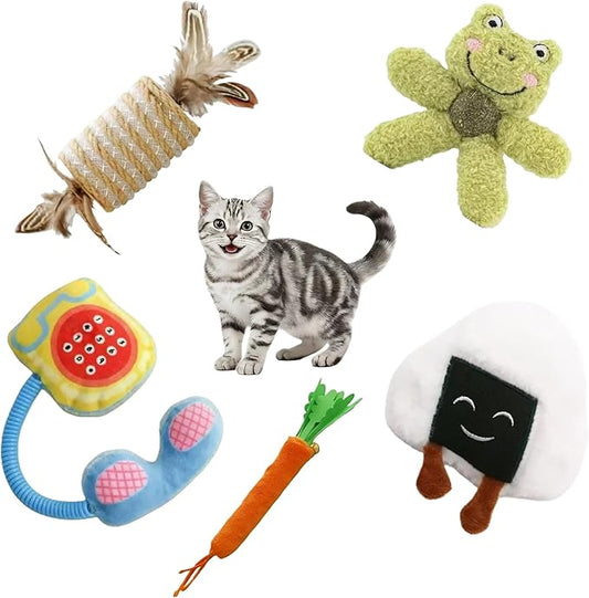 5 Pcs Catnip Toys Combo Set for Indoor Cats, Interactive Kitten Toys with Catnip & Silvervine Sticks, Squeaky Cat Toys for Dental Health, Exercise & Boredom Relief Play Enrichment