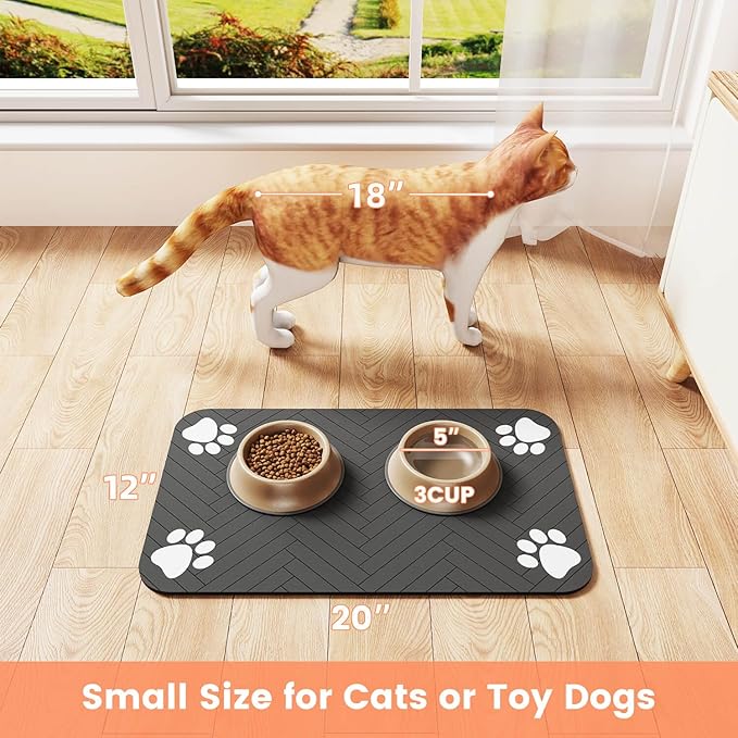 Pet Feeding Mat-Absorbent Pet Placemat for Food and Water Bowl, with Waterproof Rubber Backing, Quick Dry Water Dispenser Mat for Dog and Cat (27"x17", Beige)