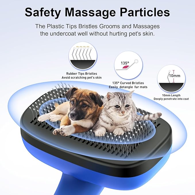 Self Cleaning Slicker Brush for Dogs& Cats - Skin Friendly Shedding & Hair Removal for Long and Short Haired Dogs and Cats, Grooming Tool of Pets, Blue