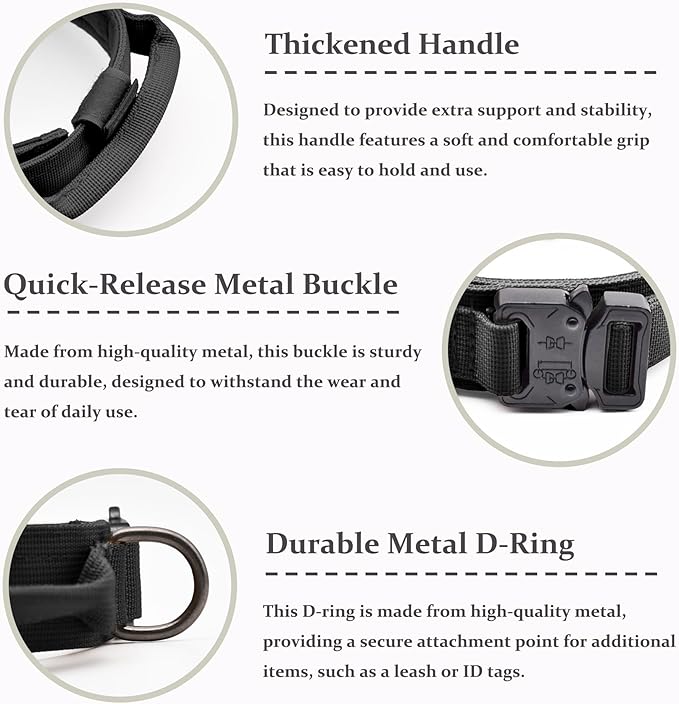 Tactical Dog Collar, Adjustable Military Training Nylon Dog Collar with Control Handle and Heavy Quick-Release Metal Buckle for Small Medium Large Dogs, Black XXL