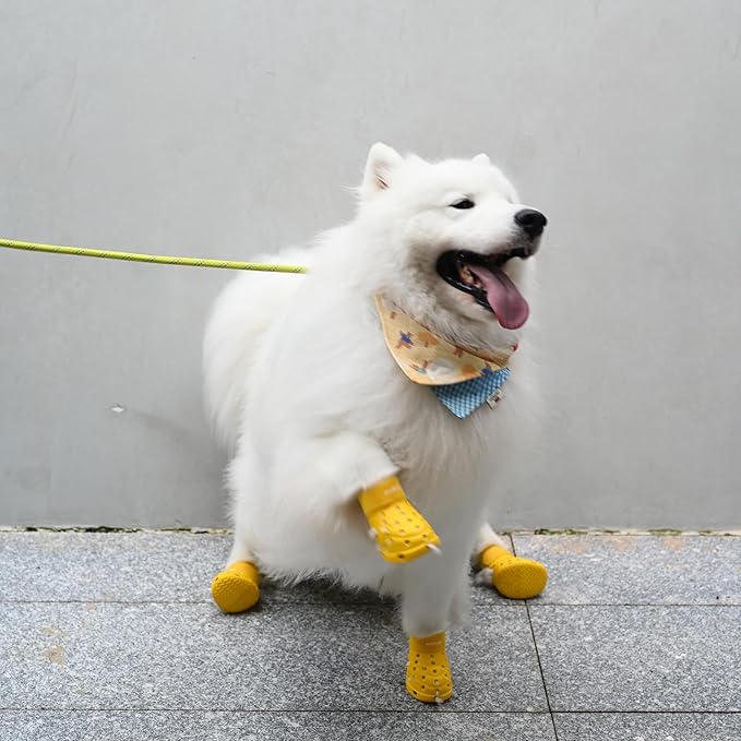 Dog Shoes Breathable Dog Shoe for Hot Pavement, Dog Booties and Paw Protectors, Non-Slip Waterproof Dog Sandals Boots (Yellow+Black, S: (2.3’’x1.8'')(L*W))