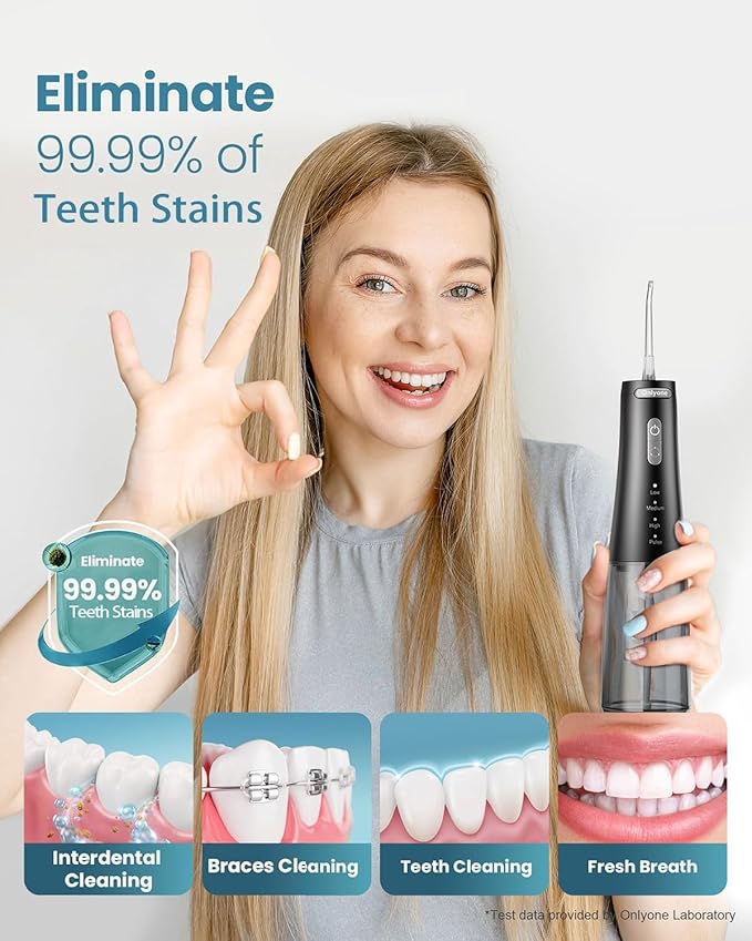 Onlyone Rechargeable Cordless Water Flosser with Adjustable Water Pressure for Daily Oral Care, Power Dental Flosser for Home and Travel Use, Portable Oral Irrigator for Sensitive Gums and Braces Care