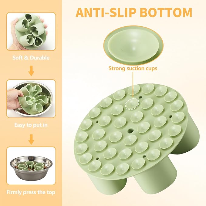 Slow Feeder Dog Bowls Insert, Bestalk Soft Silicone Slow Eating Dog Bowl Insert with Suction Cups for Small, Medium and Large Dogs(Green M)