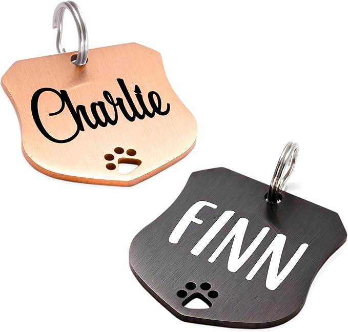 Ultra Joys Dog Tags Personalized for Pets - Hollow Paw Custom Pet ID Tag - Engraved Dog Tag for Small, Large Dogs - Small Badge in Rose