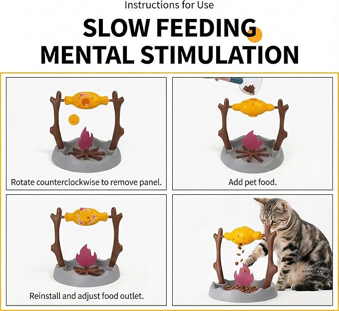Grilled Fish Cat Treat Dispenser Interactive Cat Puzzle Feeder Toy Slow Feeder Bowl Indoor Cats & Kittens Boredom Relief