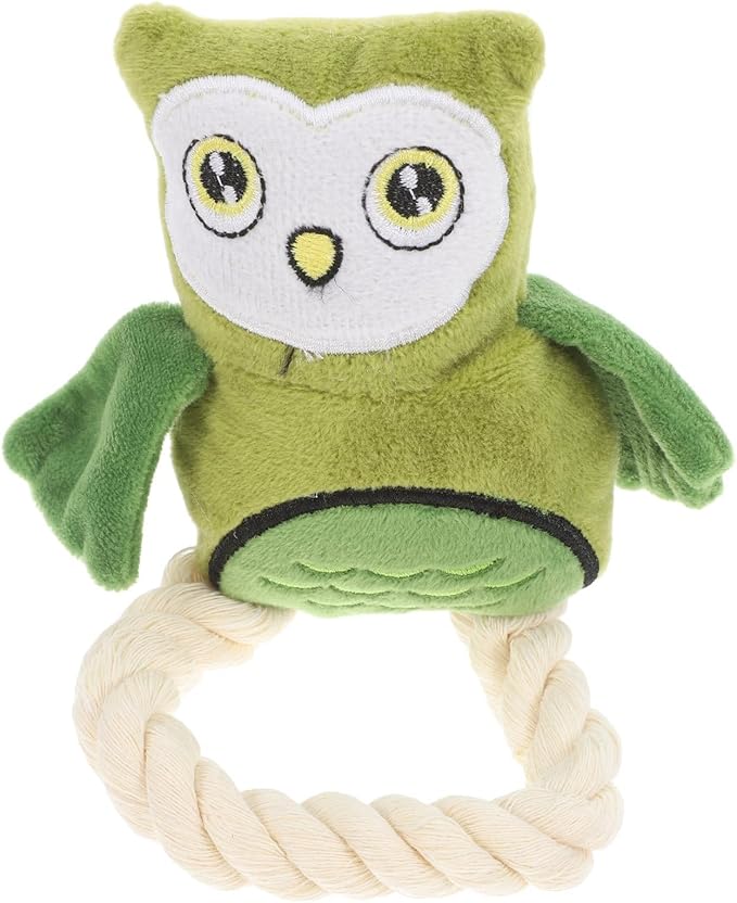 SEWACC Interactive Cotton Rope Owl Dog for Chewing and Playing, Plush Stuffed Pet for Dental Health, Sturdy Green Plush Suitable for Puppies and Dogs