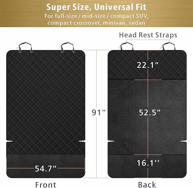 F-color SUV Cargo Liner for Dogs, Water Resistant Pet Cover Dog Seat Mat SUVs Sedans Vans with Bumper Flap Protector, Non-Slip, Large Size Universal Fit, Black