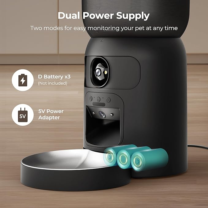 Smart Automatic Cat Feeder with Dual Camera, AI Pet Recognition, 6L Food Dispenser for Cats & Dogs, 2.4G/5G WiFi, App Control, Voice Interaction, Auto Cat Feeder with Dual Power Supply