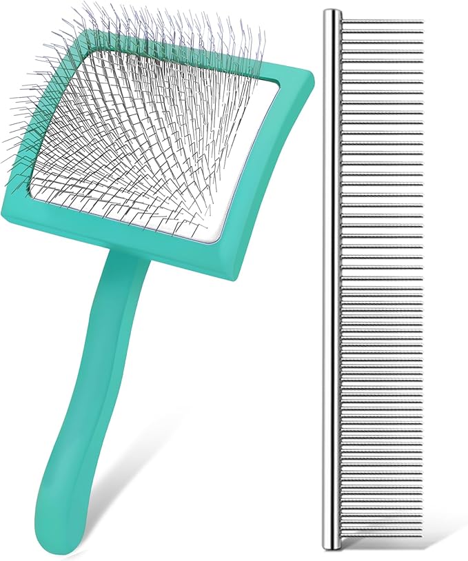 Slicker Brush for Dogs & Cats, Large Dog Brush for Goldendoodles Poodles Doodles Bernedoodles, Long Pin Grooming Tools to Dematting & Reducing Tangles and Fluff, Green