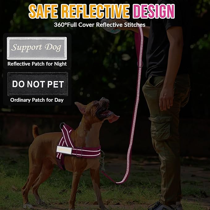 SlowTon No Pull Dog Harness - Heavy Duty Dog Harness and Leash Set for Medium Large Dogs, Reflective Tactical Harness with Soft Padded and Front Clip for Easy Walk and Training (Fuchsia M)