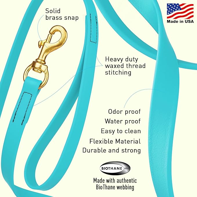 Viper Biothane K9 Working Dog Leash Waterproof Lead for Tracking Training Schutzhund Odor-Proof Long Line with Solid Brass Snap for Puppy Medium and Large Dogs, 33ft Sky Blue
