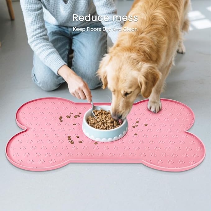 PWTAA Dog Food Mat Anti-Slip Silicone Dog Bowl Mat Thicker Pet Placemat Waterproof Cat Feeder Pad with Raised Edge Puppy Kitten Feeding Mats Suitable Small Medium-Sized Dogs Cats Eating Tray