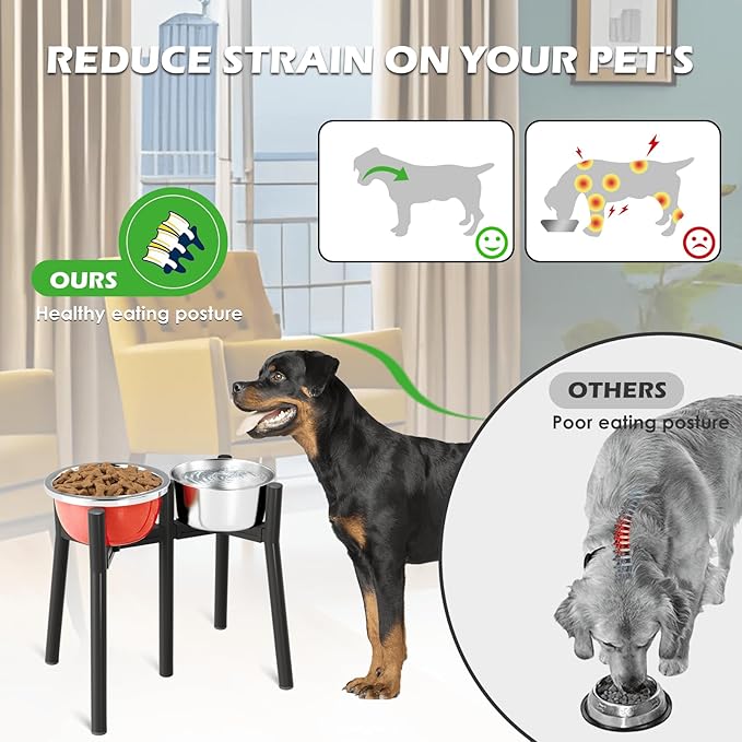 SHAINFUN 2-in-1 Adjustable Elevated Dog Bowls Stand for 7-10.6" Wide Bowls, Raised Dog Food & Water Bowl Stand, 13.7" Height