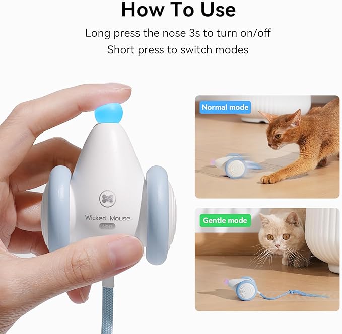 Cheerble Interactive Cat Toys for Indoor Cats, Automatic Moving Kitten Toys, Wicked Mouse Neo Cat Toy with Tail & Lights, Pet Cat Supplies, Rechargeable Cat Toys for Bored Indoor Adult Cats