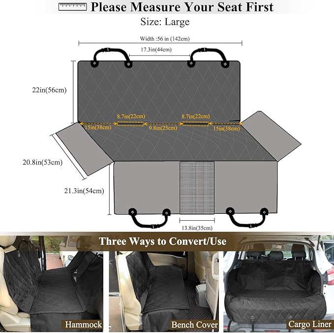 VIVAGLORY Dog Seat Cover Easyhammock Dog Hammock, Seat Cover for Car SUV & Truck, Back Backseat Split Hair Resistant Protector for Pet, Large, Black