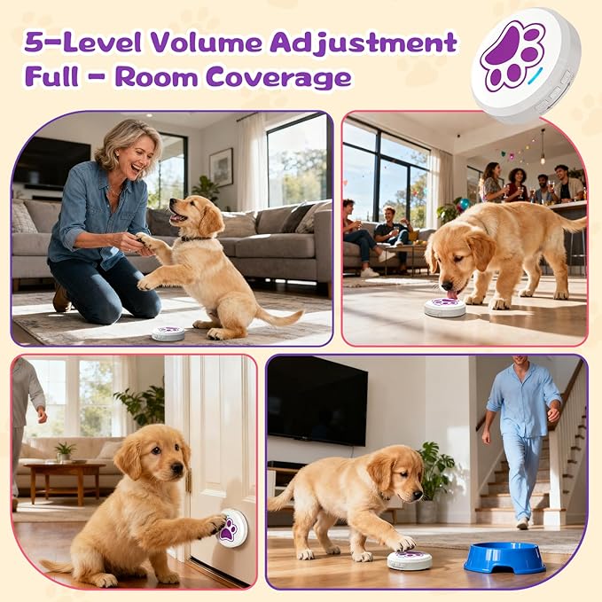 ChunHee Dog Door Bells - Dog Potty Training Bell with 28 Ringtones & Adjustable Volume (0-115dB) | Chew-Proof Dog Doorbells for Teach Puppies to Signal Go Outside, Easy Dog Training Bells for Door