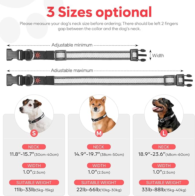 Weesiber Light Up Dog Collar, USB Rechargeable LED Dog Collar Glow in The Dark, Adjustable Reflective Waterproof Dog Collar Light for Night Walking (RGB, L)