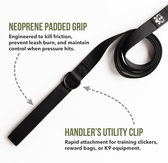 Operation Good Boy Tactical Dog Leash – 5FT Heavy Duty Military-Grade Nylon with Quick Release Aviation Aluminum Clip & 360° Swivel – Training Leash for Medium and Large Dogs (Black)