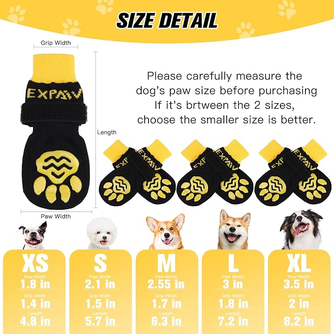 EXPAWLORER 6PCS Anti-Slip Dog Socks to Prevent Licking Paws,Dog Shoes for Hot Pavement,Best Paw Protector Traction Control on Hardwood Floor,Dog Booties for Puppy Small Medium Large Senior Dogs