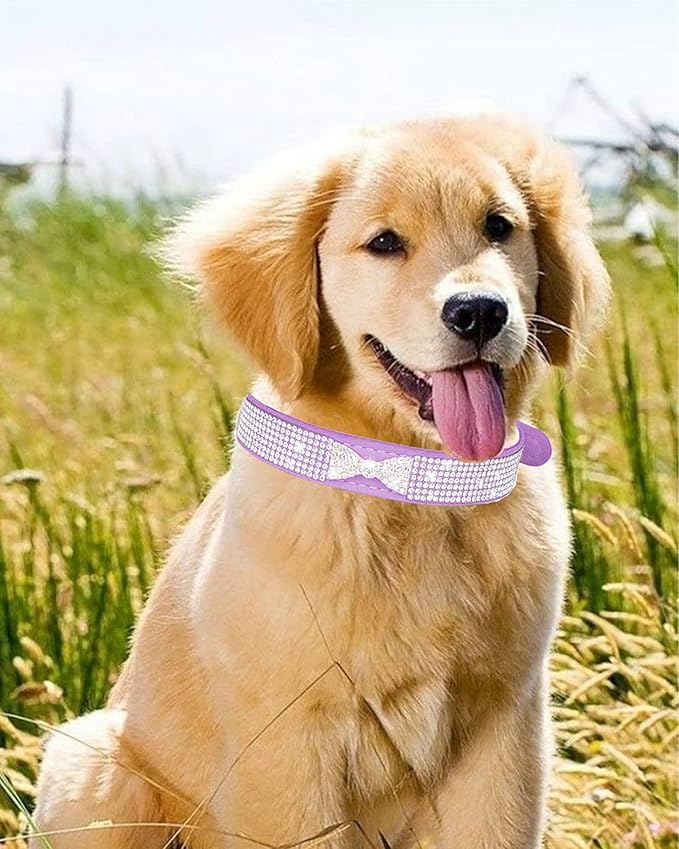 Dog Collar for Small Dogs, Adjustable Leather Suede Bling Dog Collars，Pink Dog Collar Cat Collar, Rhinestone Dog Collar (L, pink4)