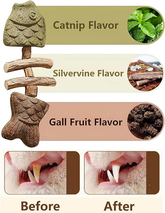 Fix Cat Dental Health, Natural Dental Chew for Cats, Fishbone Shape Cat Teething, Cat Chew with Catnip (A, 3pcs)