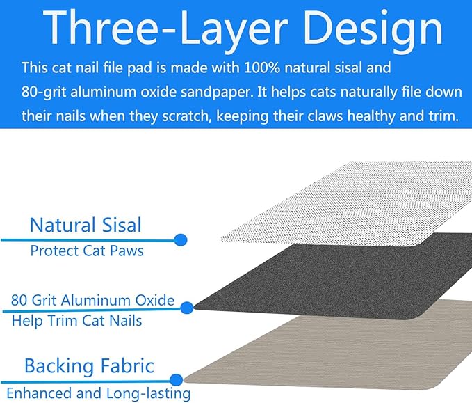 Cat Nail File Scratcher- Natural Sisal Scratching Pad with 80-Grit Aluminum Oxide, Wall/Floor Cat Scratcher is Ideal for Trimming Cat Nails & Furniture Protection (16.65"x13.58")