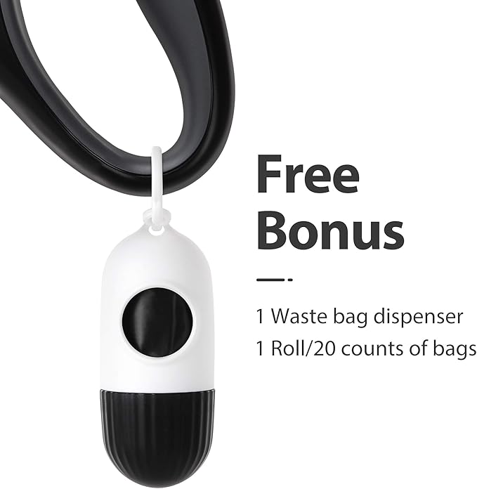 Fida Retractable Dog Leash with Dispenser and Poop Bags, 16 ft Pet Walking Leash for Small Dog or Cat up to 26 lbs, Anti-Slip Soft Handle, Tangle Free, Reflective Nylon Tape (S, Black)