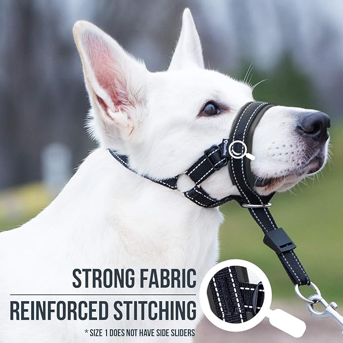GoodBoy Dog Head Halter with Safety Strap - Stops Heavy Pulling On The Leash - Padded Headcollar for Small Medium and Large Dog Sizes - Head Collar Training Guide Included (Size 3, Black)