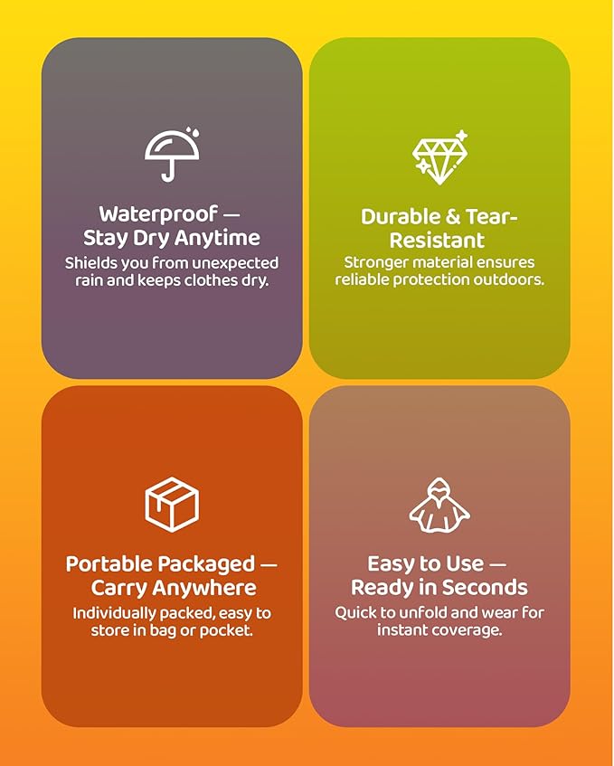 Hitituto Rain Ponchos Family Pack Kids– 6/12/24 Pack Disposable Poncho with Hood, Clear & Assorted Colors, Home Survival Kits