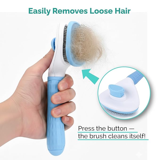 PETS-LAMB Self-Cleaning Dog and Cat Grooming Brush, Suitable for Long or Short Hair, Loose Hair Removal Brush, Easy to Remove, Pet Massage Tool. (Blue)
