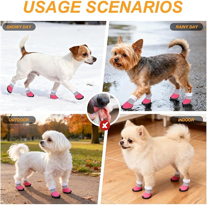 BEAUTYZOO Dog Winter Boots, Waterproof Dogs Snow Shoes with Anti-Slip Sole & Warm Fleece Lining-Indoor Outdoor Paw Protectors for Small Dogs, Puppy Booties to Prevent Licking on Hardwood Floors,Size 2