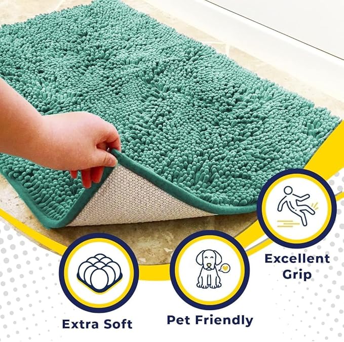 Muddy Mat® AS-SEEN-ON-TV Highly Absorbent Microfiber Door Mat and Pet Rug, Non Slip Thick Washable Area and Bath Mat Soft Chenille for Kitchen Bedroom Indoor and Outdoor - Seafoam Green 36" x 120"