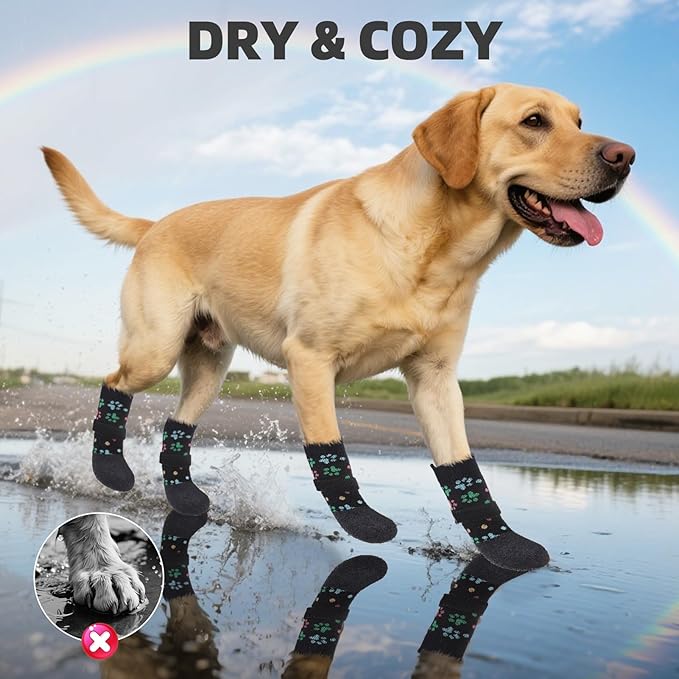 PUPTECK Anti Slip Dogs Shoes for Hot/Cold Pavement, Senior Booties, Rubber Boots & Paw Protectors for Small Medium Large Size Dogs to Prevent Licking, Grippy Socks for Hardwood Floors, Paw S
