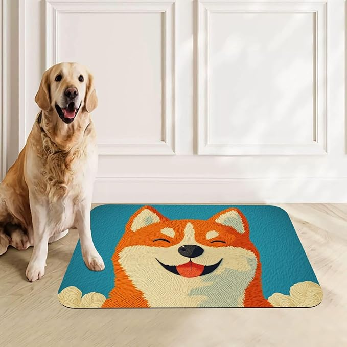 Shiba Inu Dog Food Mat for Floors Waterproof,Quick Dry Anti-Slip Dog Bowl Mats for Food and Water,Pet Feeding Mats,Pet Placemat for Messy Drinkers to Protect Floors,Pets Supplies 17.72×11.81in