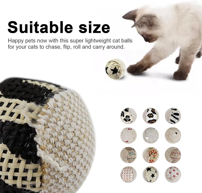 TTcat Canvas Cat Toys Balls Interactive Toys for Indoor Cats and Kitten,12 Pack.