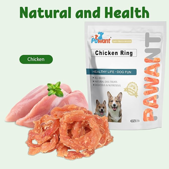 Pawant Chicken Rings Dog Treat Snacks Puppy Treats Natural Chicken Rawhide-Free Soft Healthy Dog Treats for Small Medium and Large Breed 227g