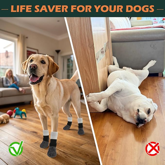 EXPAWLORER Anti Slip Dog Socks to Prevent Licking Paws, Dog Shoes for Cold Winter, Dog Booties for Hardwood Floors, Dog Boots & Paw Protectors with Grippers for Small Medium Large Senior Dogs Grey XL
